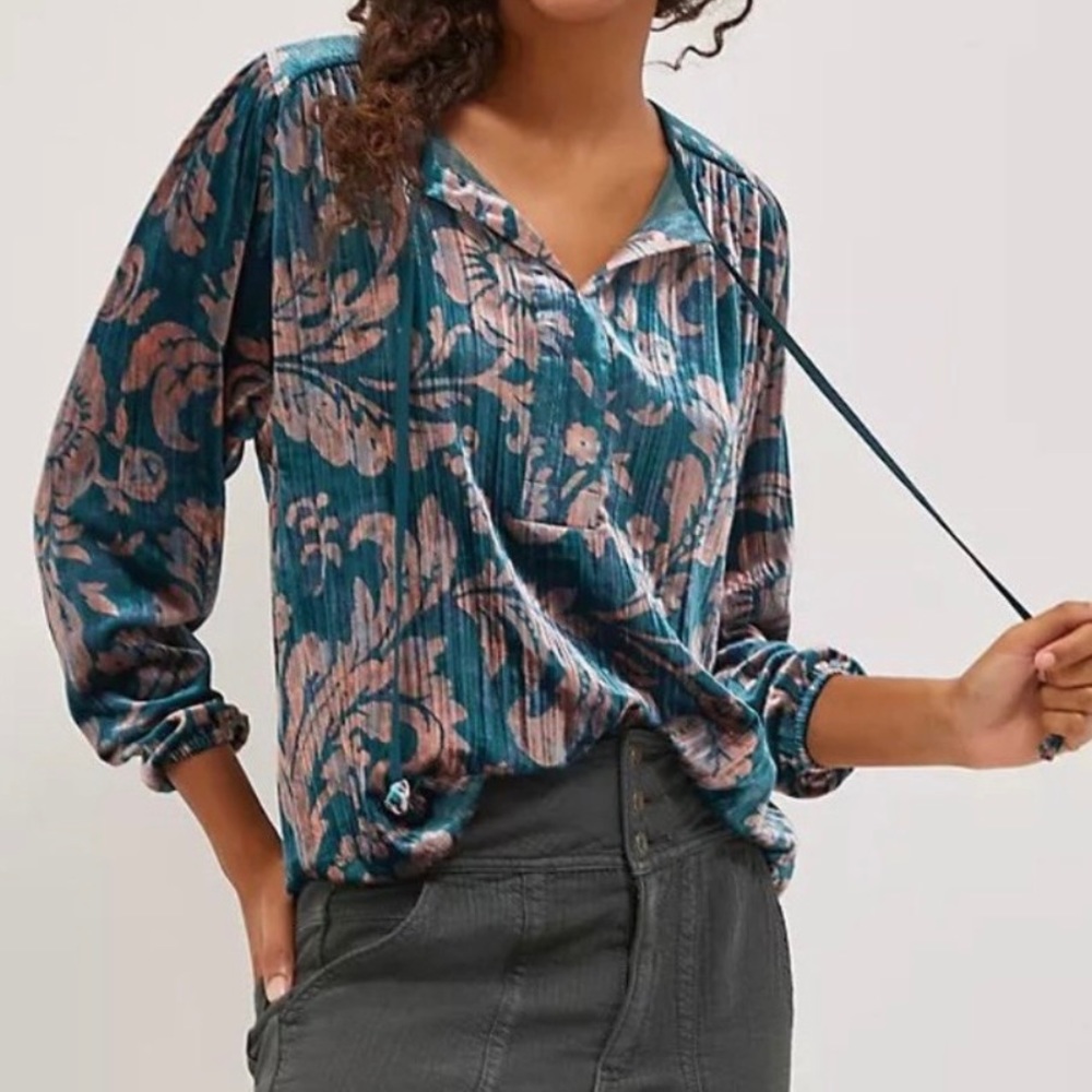 Anthropologie Faustino Velvet Peasant Top
